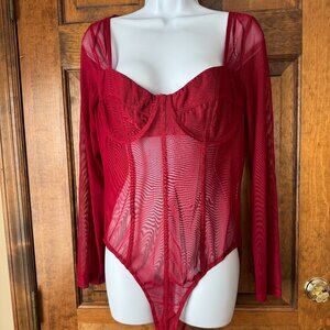 NWT Princess Polly Burgundy Sheer Mesh Bustier Bodysuit - US 10